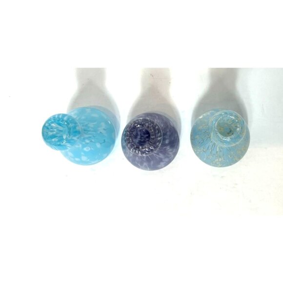 Set Of 3 Handblown Art Glass Studio Bud Vases/Bottles Blue & Purple 5" High - Picture 6 of 9